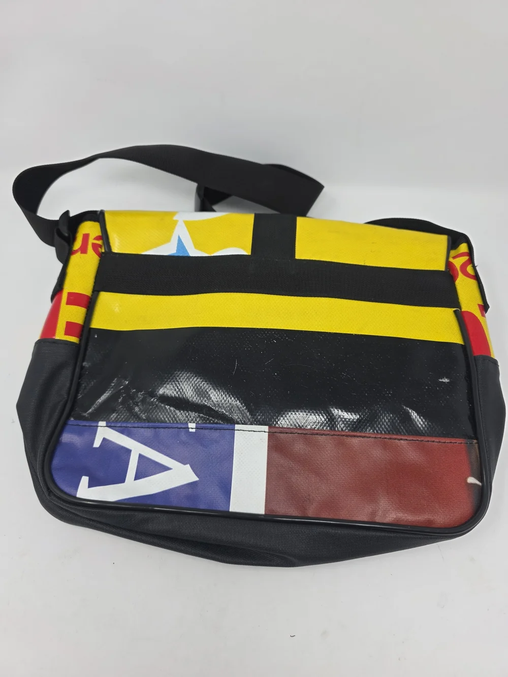Demano Barcelona Upcycled Recycled Banner Graphic Messenger Bag Crossbody Spain